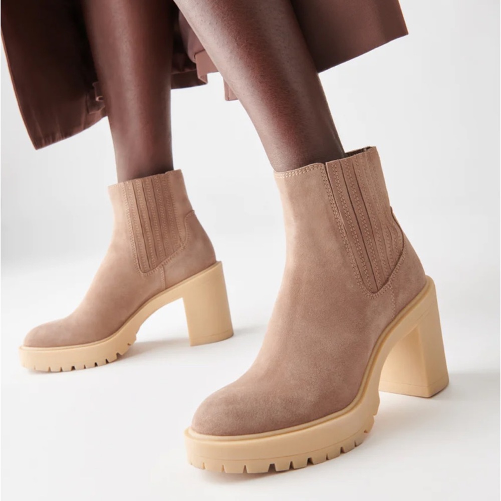 NEW! Dolce Vita Caster H2O Suede Ankle Platform Boots Mushroom Size 8.5
